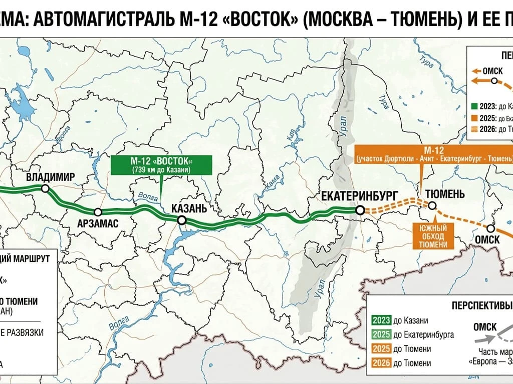 Трассу М-12 «Восток» продлят до Тюмени к концу 2026 года